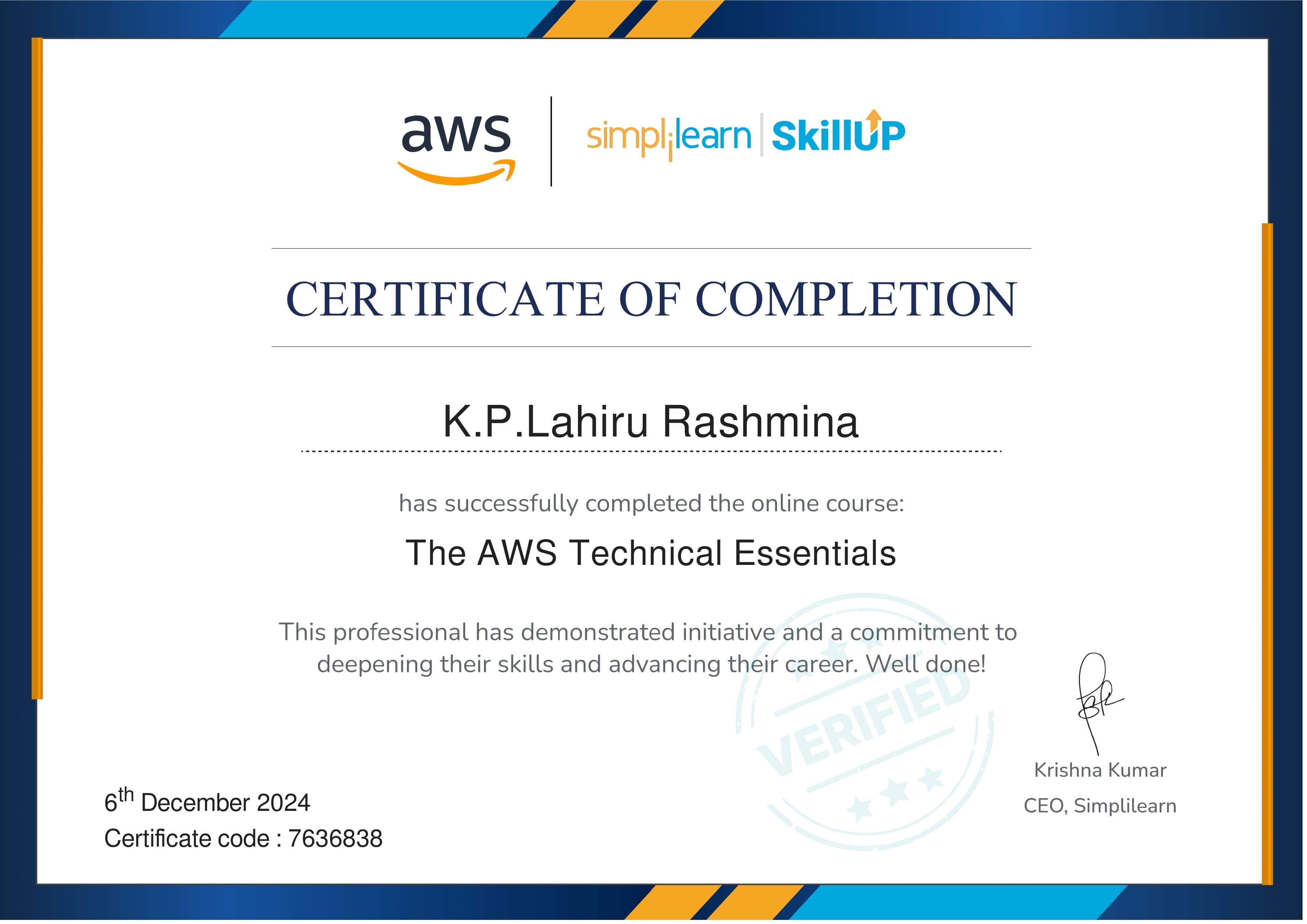 AWS Technical Essentials Certificate